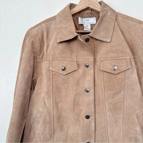 Lisa International Womens Medium Suede Tan  Button Jacket - Picture 8 of 15